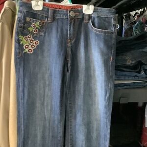 Floral Embroidered Wide Leg Jeans‎ - Blue, 30